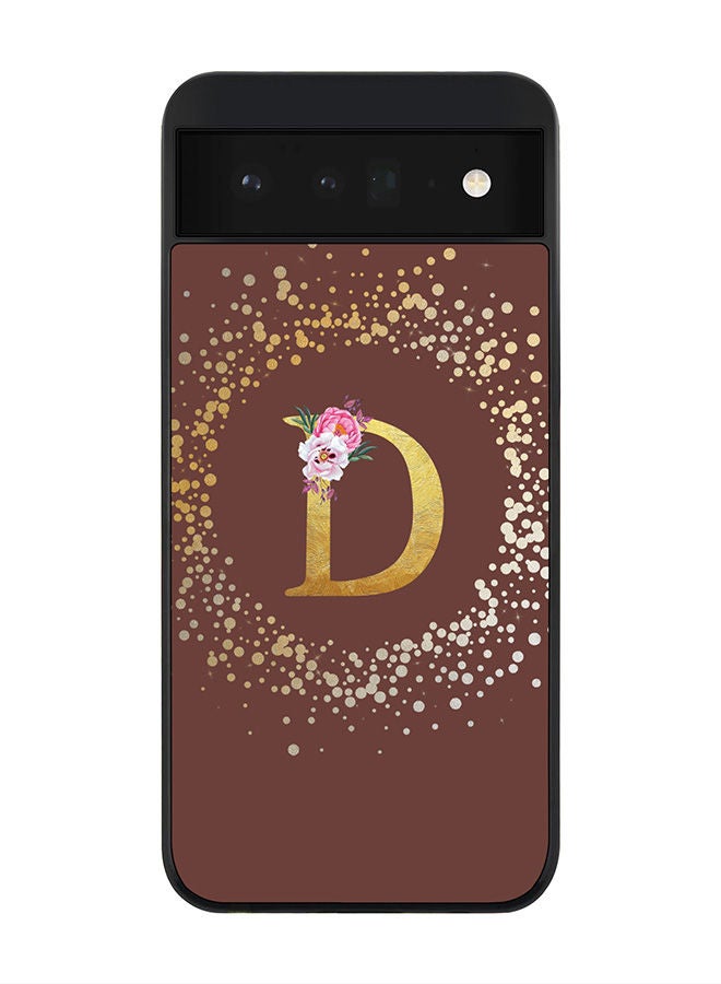 Stylizedd Rugged Black edge case for Google Pixel 6 5G Slim fit Soft Case Flexible Rubber Edges Anti Drop TPU Gel Thin Cover - Custom Monogram Initial Letter Floral Pattern Alphabet - D (Brown ) - Image 1