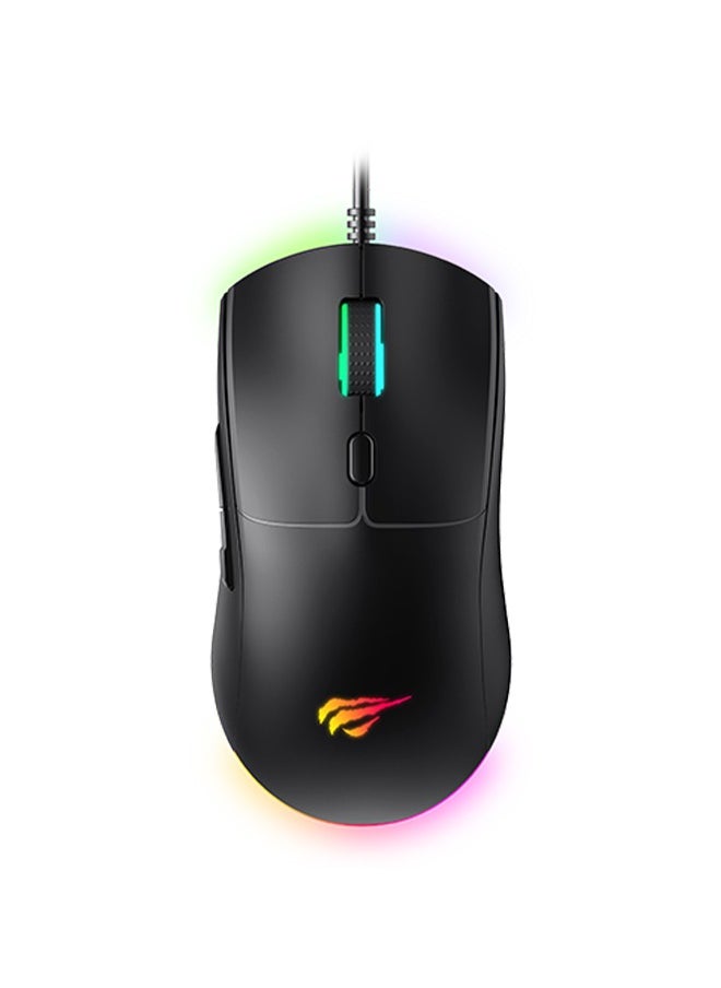 هافيت - ماوس ألعاب سلكي RGB ماوس ألعاب قابل للتعديل 3600 ديسيبل متوحد الخواص للكمبيوتر المحمول - Image 1