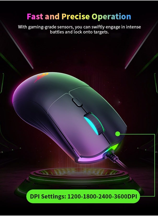 هافيت - ماوس ألعاب سلكي RGB ماوس ألعاب قابل للتعديل 3600 ديسيبل متوحد الخواص للكمبيوتر المحمول - Image 1