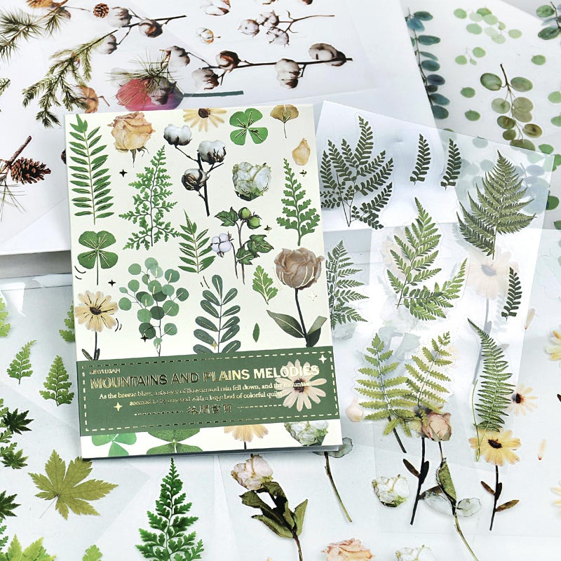 DAPUTOU 400PCS Plants Floral Scrapbook Stickers Kit Vintage Fern Flowers Green Transparent Waterproof Stickers Book for Scrapbooking Supplies Aesthetic Junk Journal Journaling Craft 20Page - Image 3