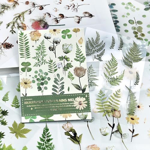 DAPUTOU 400PCS Plants Floral Scrapbook Stickers Kit Vintage Fern Flowers Green Transparent Waterproof Stickers Book for Scrapbooking Supplies Aesthetic Junk Journal Journaling Craft 20Page - Image 1