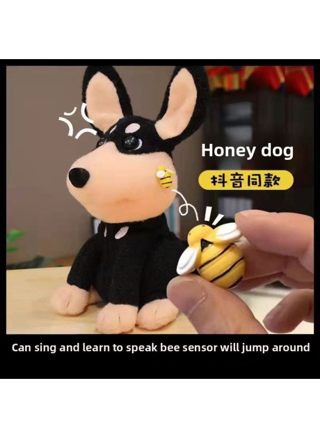 Electric Bees Dog Toy With Tail Waving Effect And Singing Bees Stings Can Call Short Plush Stuffed Animal Battery Powered Sound Controlled-Color:Special Charging Line For Bees And Dogs [special Shooting For Old Customers]]