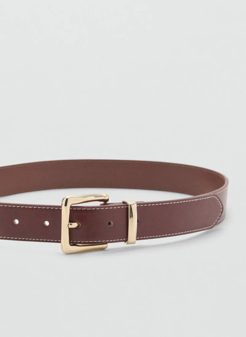 MANGO Stitched Belt With Square Buckle