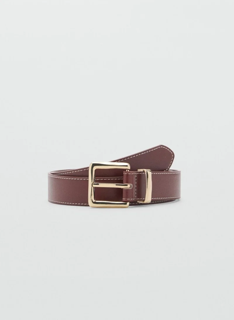 MANGO Stitched Belt With Square Buckle