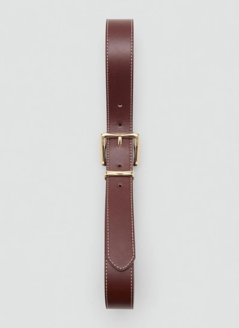 MANGO Stitched Belt With Square Buckle