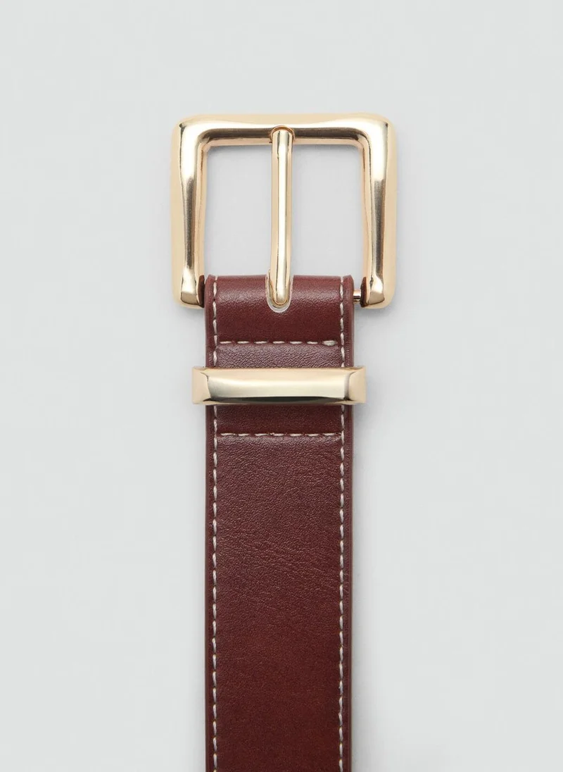 MANGO Stitched Belt With Square Buckle
