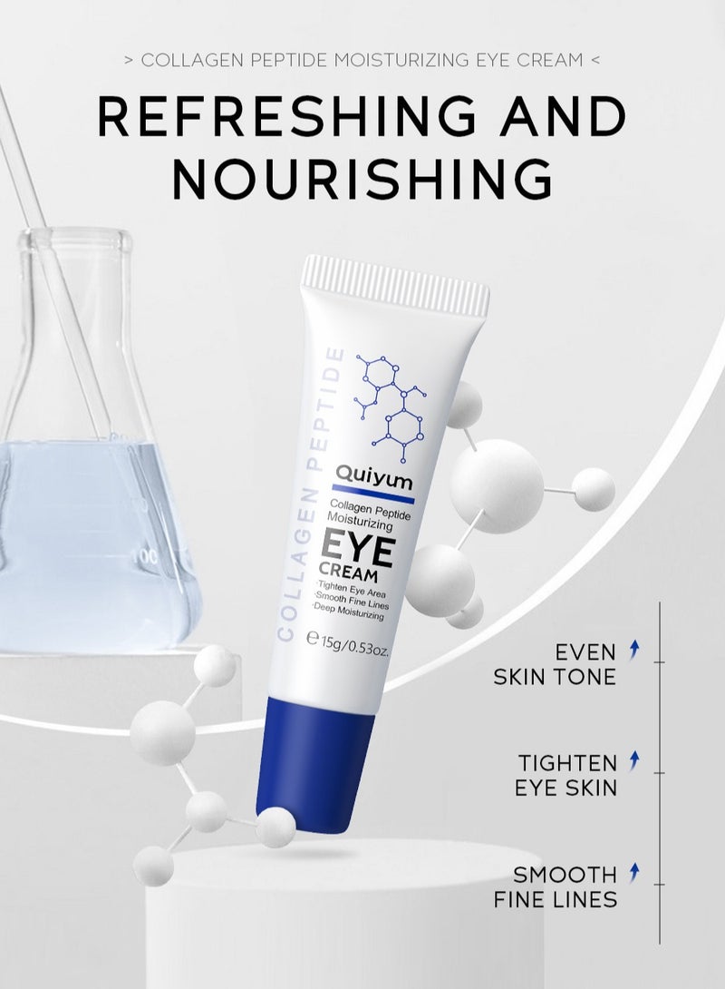 QUIYUM Moisturizing Collagen Peptides Eye Cream for Dark Circles and Puffy Eyes, Anti Wrinkle Eye Cream, Crow's Feet, and Eye Bags, Caffeine Eye Cream, All Skin Types 15g - Image 5