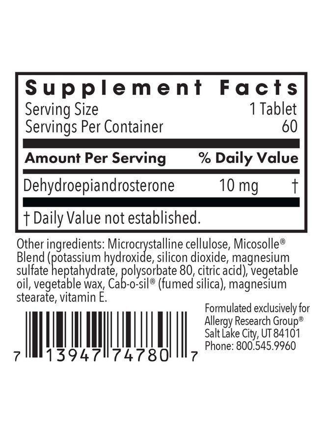 Allergy Research Group مجموعة أبحاث الحساسية DHEA للرجال والنساء - ميكرونيزيد، ديهيدروإيبي أندروستيرون، دعم الأيض، جرعة منخفضة من DHEA، مكمل 10 ملغ، خالي من الصويا، نباتي، أقراص مقسمة - 60 حبة - Image 3