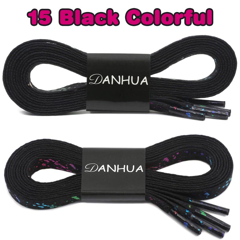 DANHUA Flat Black Colorful Shoelaces 55 inch for Sneakers Art Printed Pattern String 2 Pair - Image 2