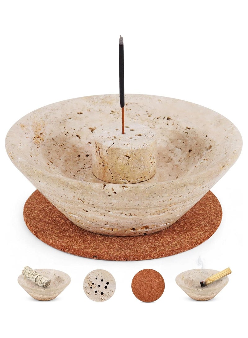 SPESHSTONES Travertine Incense Holder 5.5 Inch Handmade Ash Catcher Tray for Incense Sticks, Cones & Sage - Aromatheraphy Essentials, Stone Burner for Meditation Accessories & Home Decor  - Image 1