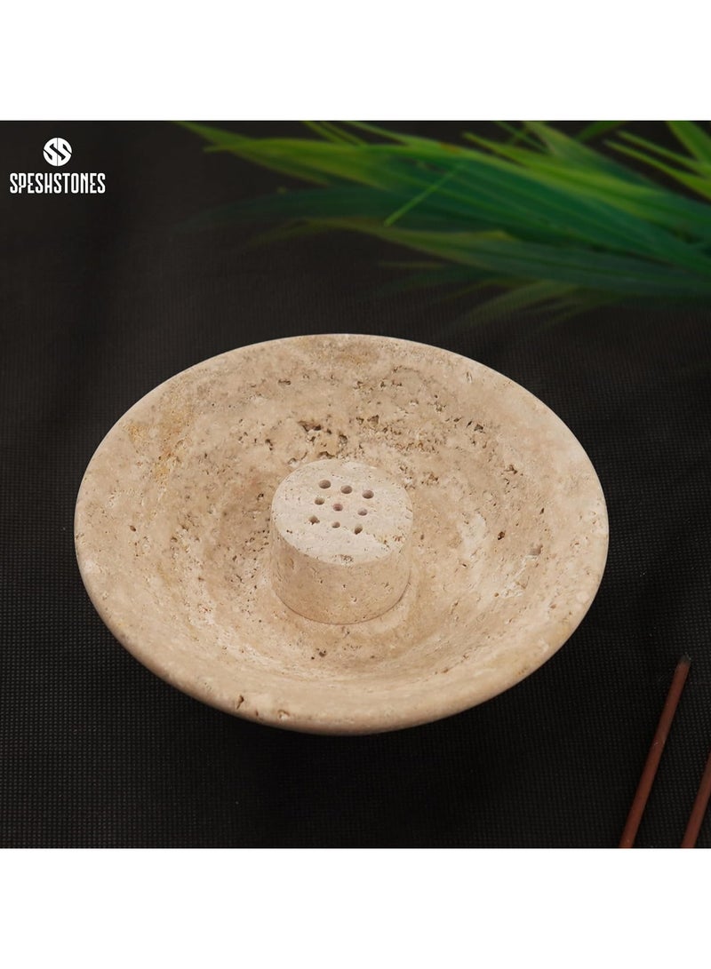 SPESHSTONES Travertine Incense Holder 5.5 Inch Handmade Ash Catcher Tray for Incense Sticks, Cones & Sage - Aromatheraphy Essentials, Stone Burner for Meditation Accessories & Home Decor  - Image 2