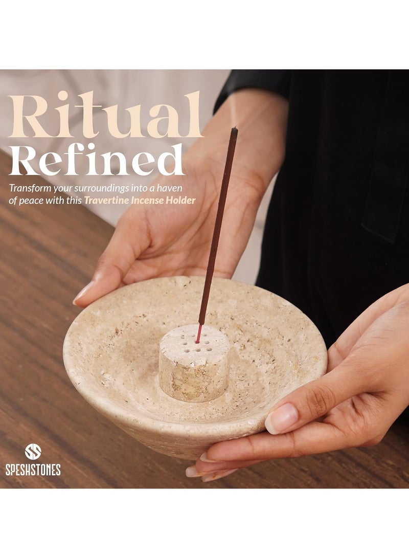SPESHSTONES Travertine Incense Holder 5.5 Inch Handmade Ash Catcher Tray for Incense Sticks, Cones & Sage - Aromatheraphy Essentials, Stone Burner for Meditation Accessories & Home Decor  - Image 4