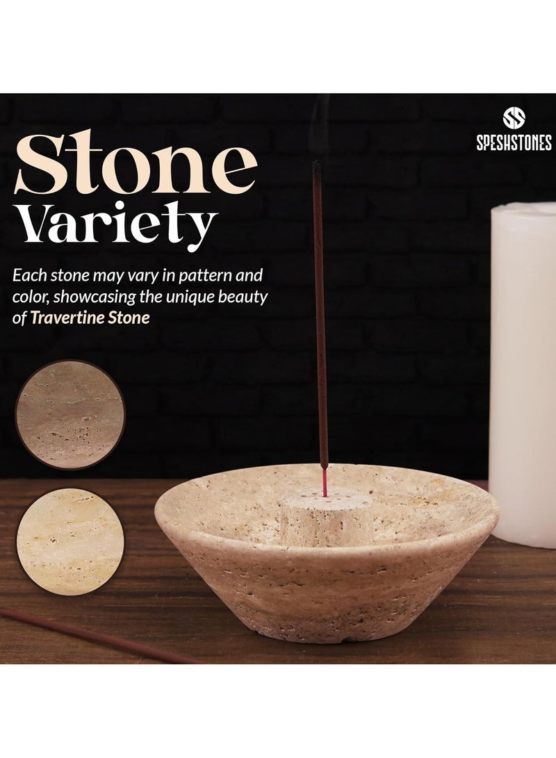 SPESHSTONES Travertine Incense Holder 5.5 Inch Handmade Ash Catcher Tray for Incense Sticks, Cones & Sage - Aromatheraphy Essentials, Stone Burner for Meditation Accessories & Home Decor  - Image 5