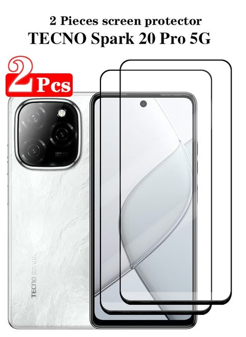 2 Pieces Full Cover Glass Screen Protector For TECNO Spark 20 Pro 5G Black/Clear and Screen Protector Accessorie