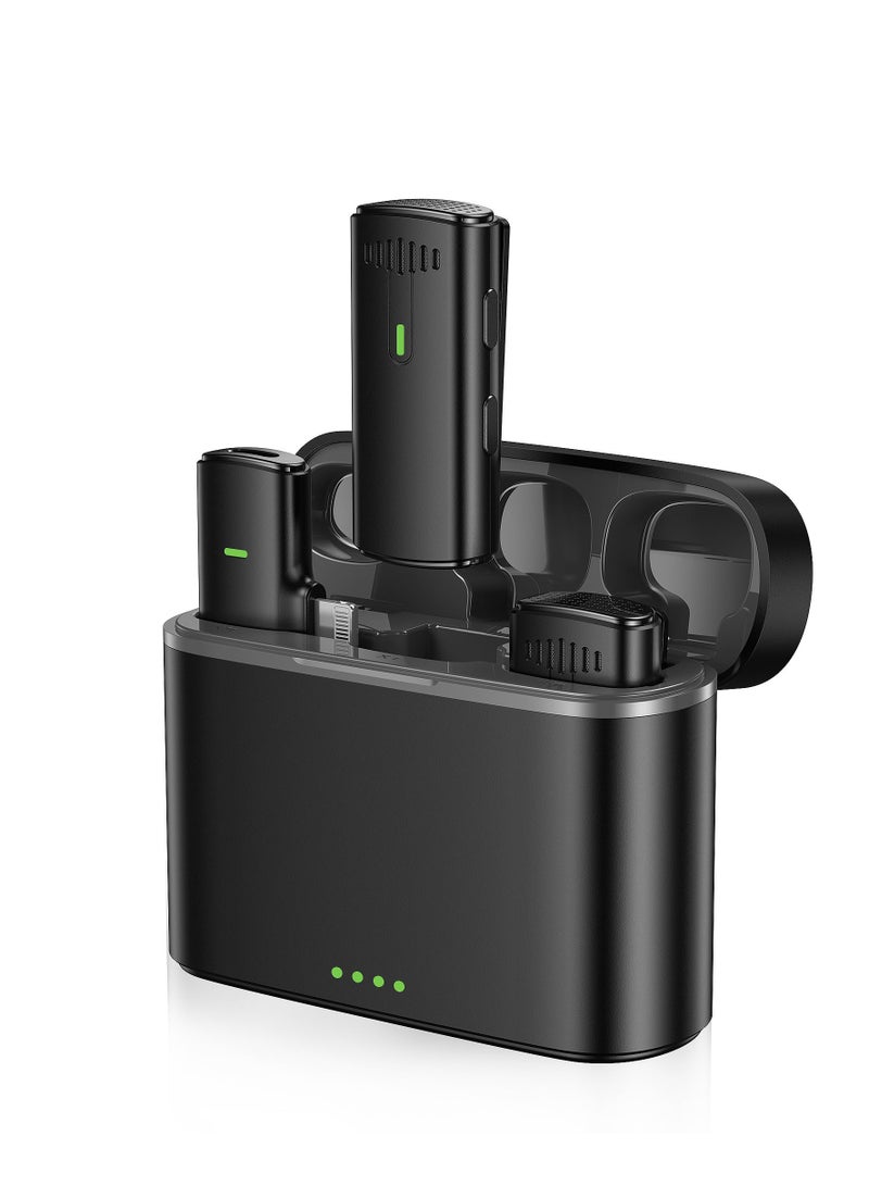 Excefore Wireless Lavalier Microphone, Mini Microphone with Noise Cancellation Voice Changing, Lavalier Microphone with Charging Case for iPhone, 8H Battery Life, Black - Image 1