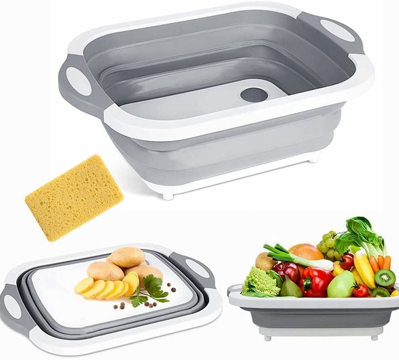 QUALIZA Folding Cutting Board with Draining Plug Colander Fruits Vegetable Washable Basket MultiFunction Collapsible Cutting Board - Image 1
