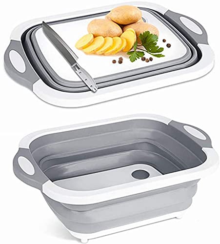 QUALIZA Folding Cutting Board with Draining Plug Colander Fruits Vegetable Washable Basket MultiFunction Collapsible Cutting Board - Image 2