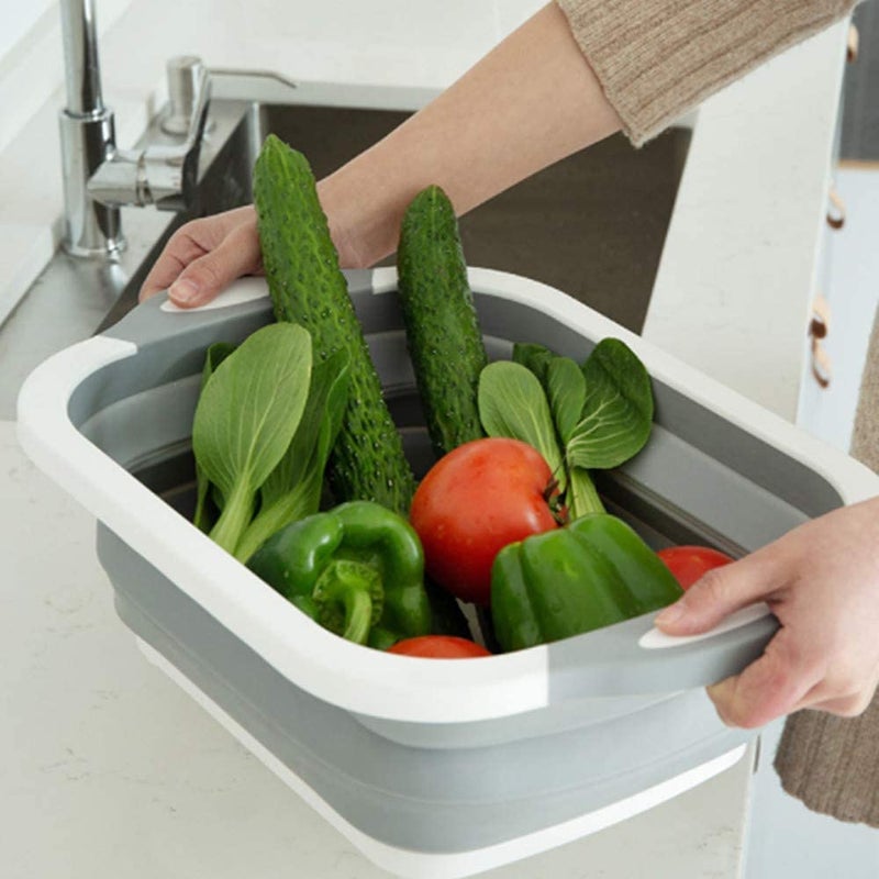QUALIZA Folding Cutting Board with Draining Plug Colander Fruits Vegetable Washable Basket MultiFunction Collapsible Cutting Board - Image 3