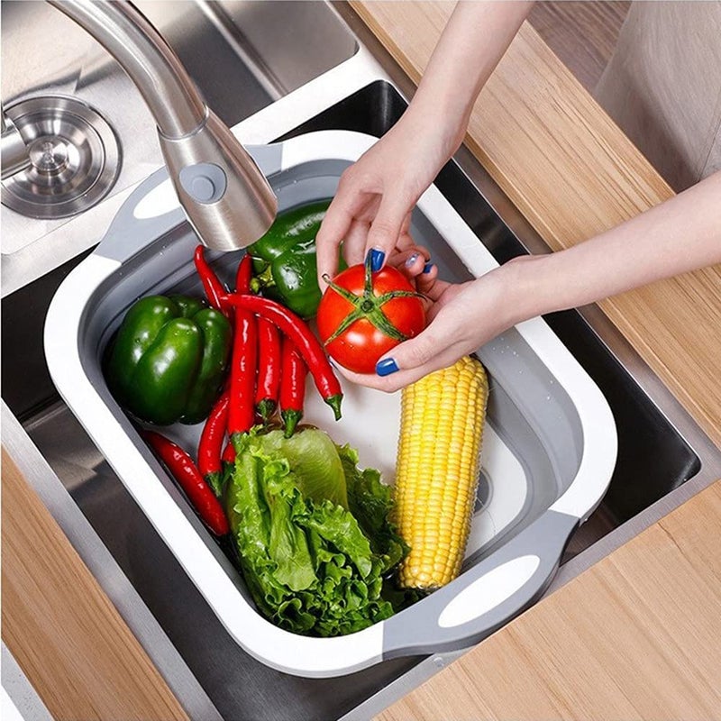 QUALIZA Folding Cutting Board with Draining Plug Colander Fruits Vegetable Washable Basket MultiFunction Collapsible Cutting Board - Image 4