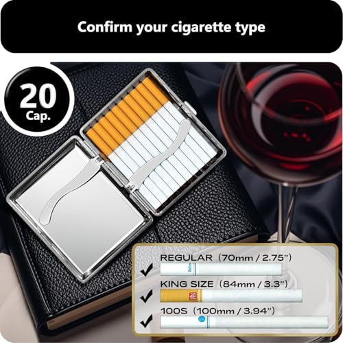 roygra Cigarette Case (2 Pack), Spring Switch 20 Capacity Cigarette Holder Case for Men Women, Cigarettes Smoking Accessories for Smoke, Metal & Leather Box for Regular, King Size and 100mm 100's - Image 2