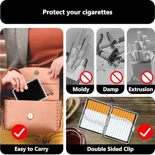 roygra Cigarette Case (2 Pack), Spring Switch 20 Capacity Cigarette Holder Case for Men Women, Cigarettes Smoking Accessories for Smoke, Metal & Leather Box for Regular, King Size and 100mm 100's - Image 3