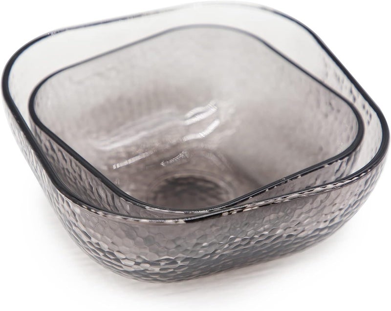 T TOSSOW TOSSOW square glass fruit bowl set of two household gold edged dessert bowl dried fruit snack sauce popcorn and other seasoning bowl gray - Image 1