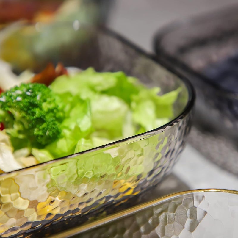 T TOSSOW TOSSOW square glass fruit bowl set of two household gold edged dessert bowl dried fruit snack sauce popcorn and other seasoning bowl gray - Image 5