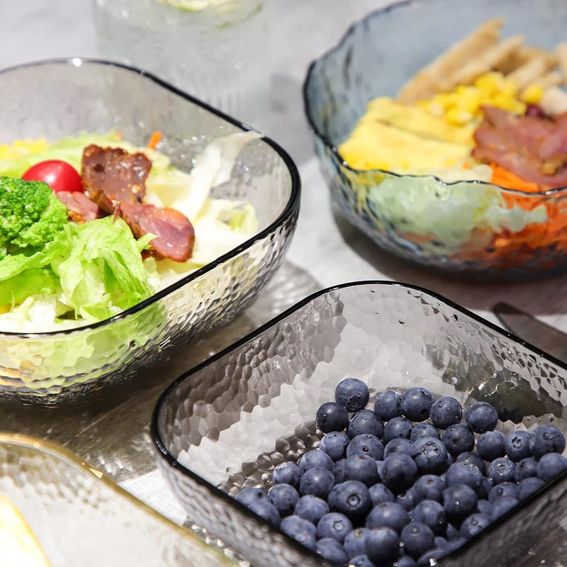 T TOSSOW TOSSOW square glass fruit bowl set of two household gold edged dessert bowl dried fruit snack sauce popcorn and other seasoning bowl gray - Image 3