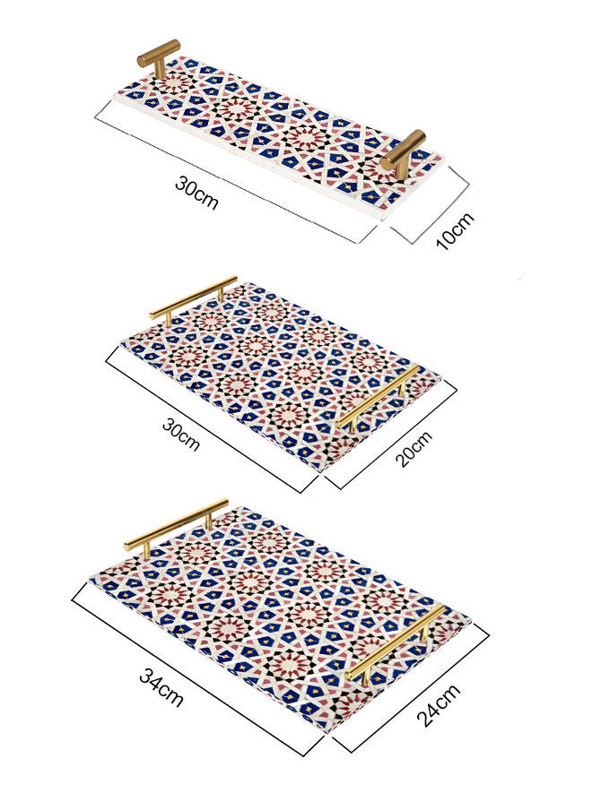 لوحة صينية تقديم مصنوعة من الأكريليك بمقابض معدنية ذهبية اللون مزخرفة بتصميم فسيفساء  - Image 3