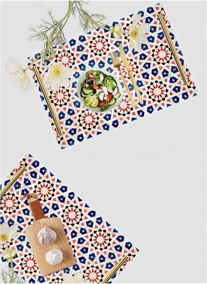 لوحة صينية تقديم مصنوعة من الأكريليك بمقابض معدنية ذهبية اللون مزخرفة بتصميم فسيفساء  - Image 4