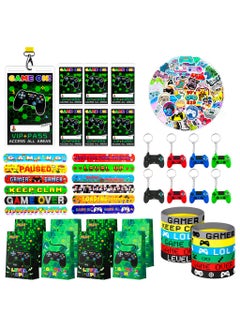 FRUITFUL PARTY 110pcs Video Game Party Favors for 12 Guests, Including Video Game Wristband Slap Bracelets Keychain Vip Pass Ticket Gamer Goodie Bags etc Gaming Party Favors  - Image 1