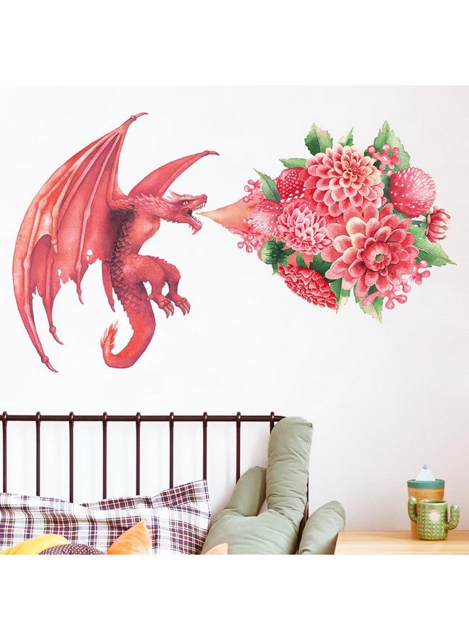 MEFOSS Flying Flower Dragon Wall Stickers 37" × 22" Peel and Stick Large Dragon Decals Art Murals for Living Room Kids Bedroom Office Nursery Decor - Image 1