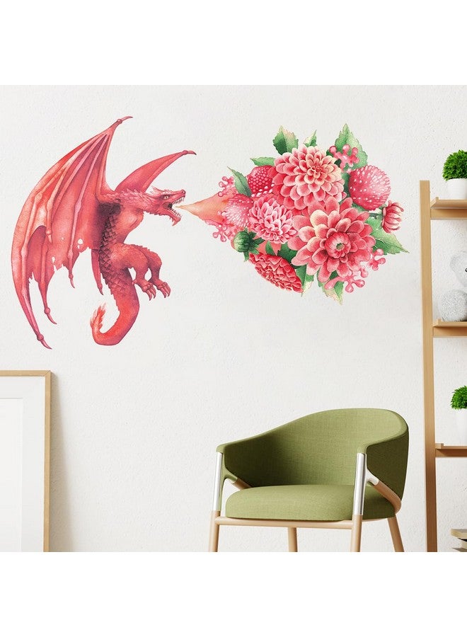 MEFOSS Flying Flower Dragon Wall Stickers 37" × 22" Peel and Stick Large Dragon Decals Art Murals for Living Room Kids Bedroom Office Nursery Decor - Image 2