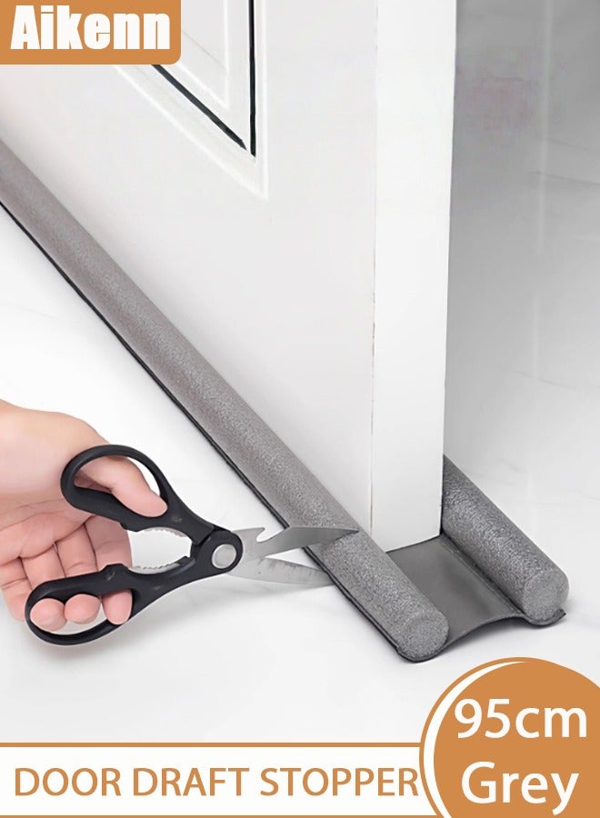 Aikenn Door Draft Stopper, 95cm Length Under Door Seal, Double-Sided Breeze Blocker, Cuttable Foam Cotton Door Bottom Seal Strip for Windproof, Soundproof, Dustproof and Insectproof, Grey - Image 1