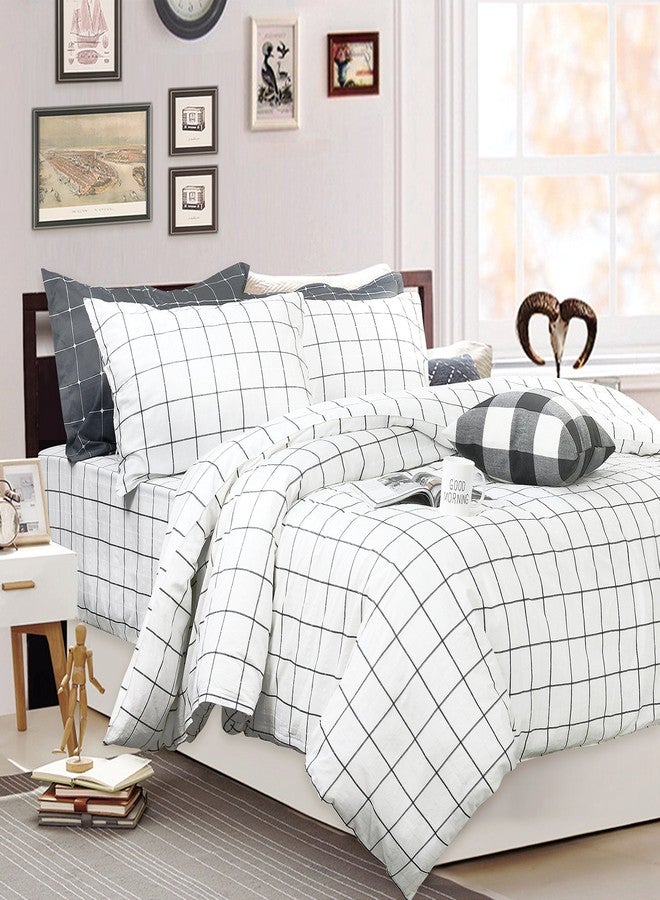 FADFAY Black and White Grid Duvet Cover Sets Lightweight Cotton Bedding Set Lattice Checkered Reversible White Duvet Cover Bedding Collection 3 Pieces,1duvet Cover & 2pillowcases,Full Size - Image 2
