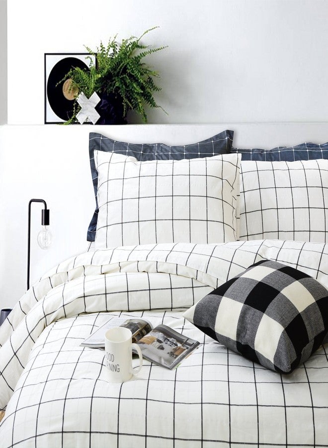 FADFAY Black and White Grid Duvet Cover Sets Lightweight Cotton Bedding Set Lattice Checkered Reversible White Duvet Cover Bedding Collection 3 Pieces,1duvet Cover & 2pillowcases,Full Size - Image 1