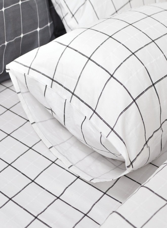 FADFAY Black and White Grid Duvet Cover Sets Lightweight Cotton Bedding Set Lattice Checkered Reversible White Duvet Cover Bedding Collection 3 Pieces,1duvet Cover & 2pillowcases,Full Size - Image 4