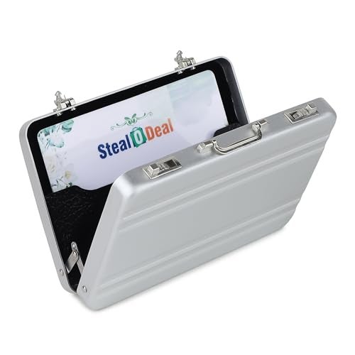 Stealodeal Silver Portable Briefcase-Style Card Holder – Perfect for Business Cards - Image 1