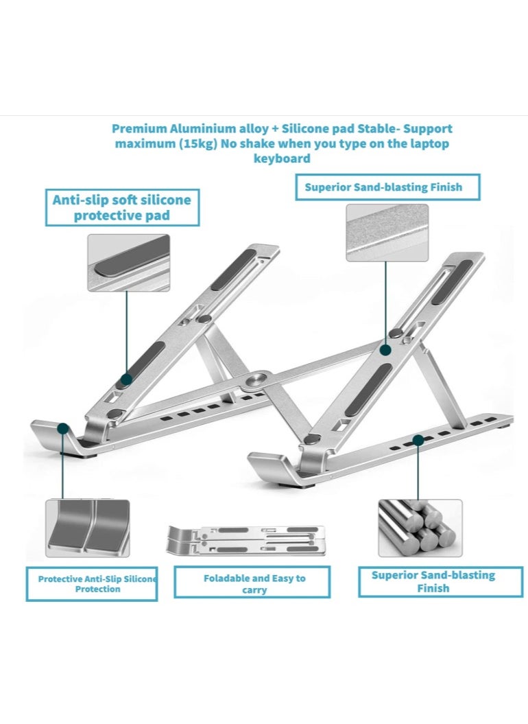 Generic Laptop Stand/ Holder- Adjustable Aluminum Alloy Foldable Laptop Stand - Portable Aluminum Alloy Laptop Stand -  Portable Laptop Stand Foldable Aluminum Alloy Laptop Riser -  Aluminum Laptop Stand - Adjustable Height - Anti Slip & Sturdy with silicone pads - Compatible With 10 To 15.6 Inches Laptops  - Image 3