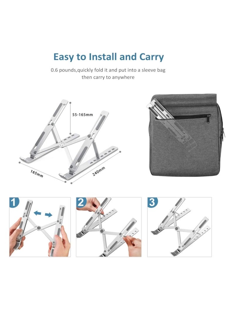 Generic Laptop Stand/ Holder- Adjustable Aluminum Alloy Foldable Laptop Stand - Portable Aluminum Alloy Laptop Stand -  Portable Laptop Stand Foldable Aluminum Alloy Laptop Riser -  Aluminum Laptop Stand - Adjustable Height - Anti Slip & Sturdy with silicone pads - Compatible With 10 To 15.6 Inches Laptops  - Image 4