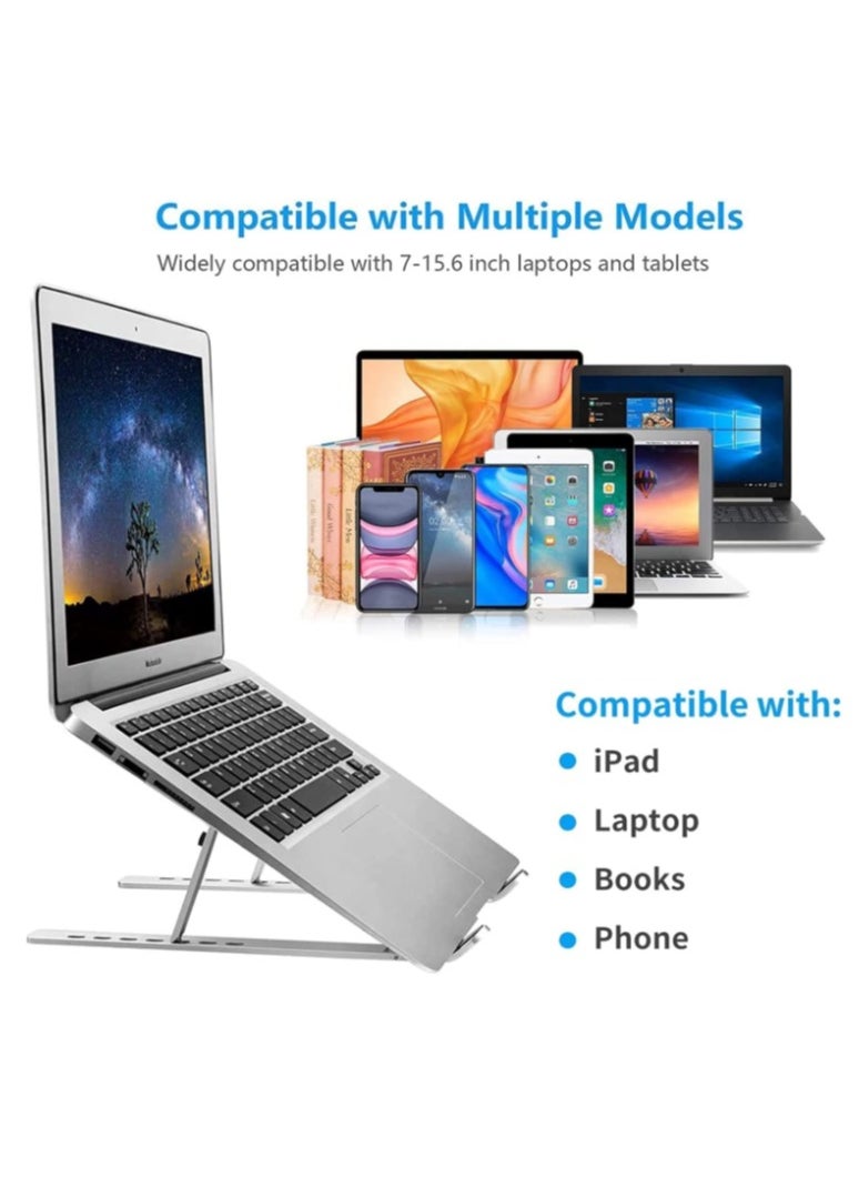 Generic Laptop Stand/ Holder- Adjustable Aluminum Alloy Foldable Laptop Stand - Portable Aluminum Alloy Laptop Stand -  Portable Laptop Stand Foldable Aluminum Alloy Laptop Riser -  Aluminum Laptop Stand - Adjustable Height - Anti Slip & Sturdy with silicone pads - Compatible With 10 To 15.6 Inches Laptops  - Image 5