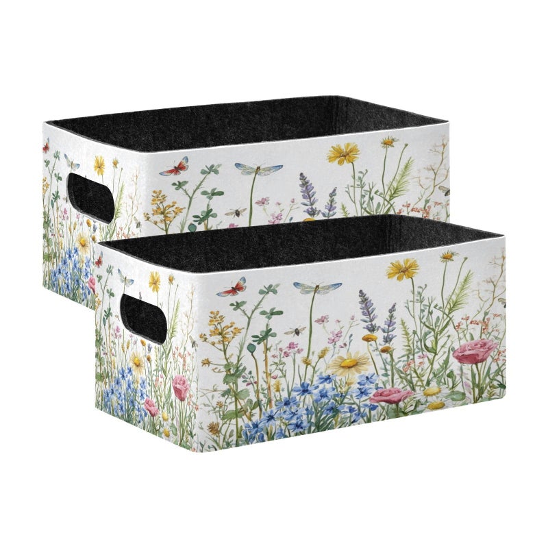 Kcldeci Colorful Herbs and Flowers Storage Bins Baskets for Organizing 2Pack, Sturdy Storage Basket Foldable Storage Baskets for Shelves Closet Nursery Toy - Image 1
