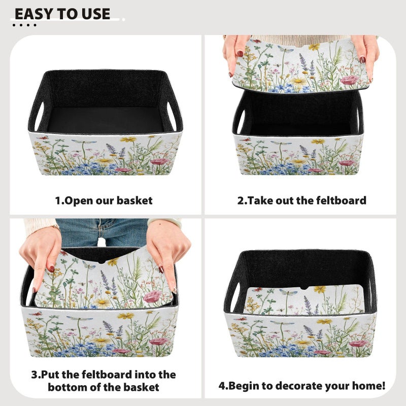 Kcldeci Colorful Herbs and Flowers Storage Bins Baskets for Organizing 2Pack, Sturdy Storage Basket Foldable Storage Baskets for Shelves Closet Nursery Toy - Image 2