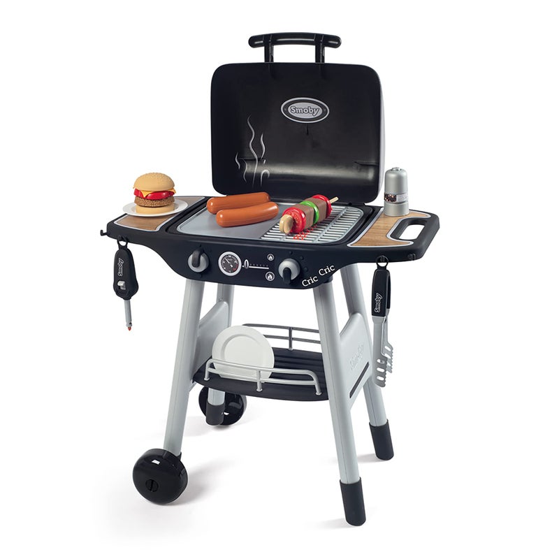 Smoby BBQ Plancha Grill Black 18Piece Accessory Playset Realistic Cooking Turn The Button See Flames Appear 1969x1457x2843 Kids Age 3
