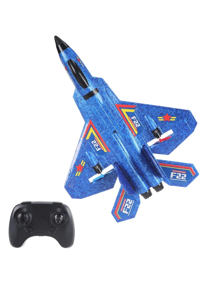 طائرة RC، F22 RC طائرة مقاتلة جاهزة للطيران، طائرة تحكم عن بعد بتردد 2.4 جيجا هرتز بقناتين، لعبة طائرات RC للأولاد والبنات والأطفال المبتدئين (أزرق) - Image 1