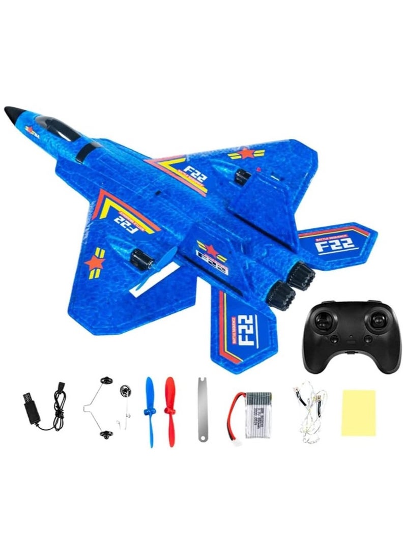 طائرة RC، F22 RC طائرة مقاتلة جاهزة للطيران، طائرة تحكم عن بعد بتردد 2.4 جيجا هرتز بقناتين، لعبة طائرات RC للأولاد والبنات والأطفال المبتدئين (أزرق) - Image 2
