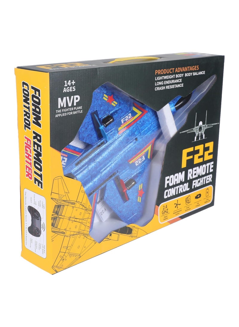 طائرة RC، F22 RC طائرة مقاتلة جاهزة للطيران، طائرة تحكم عن بعد بتردد 2.4 جيجا هرتز بقناتين، لعبة طائرات RC للأولاد والبنات والأطفال المبتدئين (أزرق) - Image 3