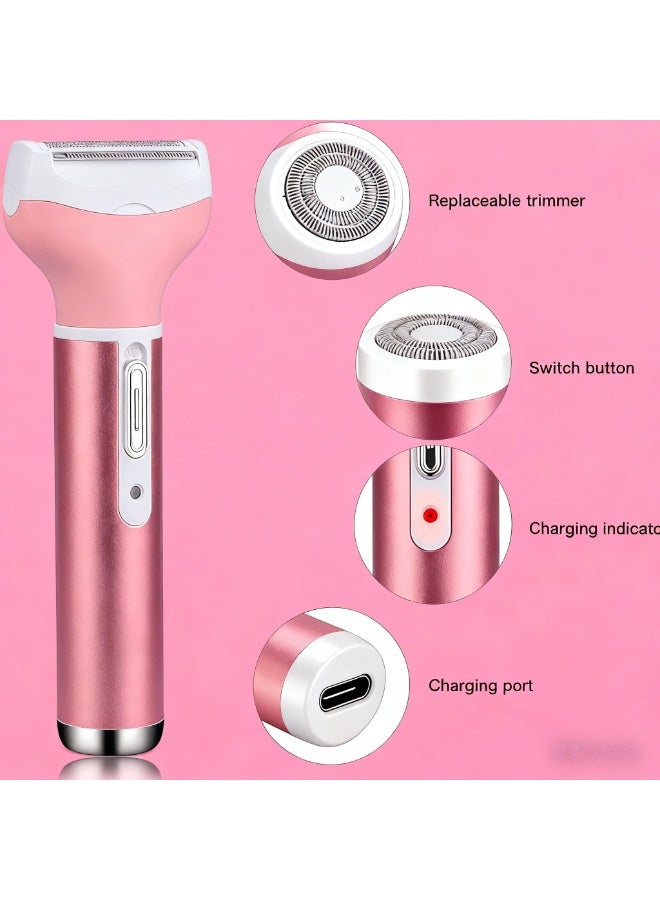 XiuWoo 4 in 1 Electric Razor for Women Bikini Trimmer, Women's Shaver Cordless Wet and Dry, Shaver for face, Legs, Nose and underarms, Replaceable Trimmer Head, USB Rechargeable(Purple) - Image 4