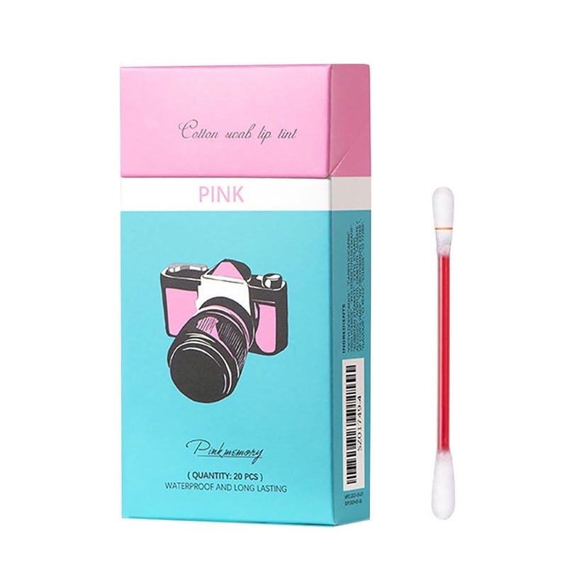 Xiaojmake Tattoo Lipstick Cotton Swab 20PCS Long Lasting Matte Lip Tint Waterproof Non Stick Liquid Lip Gloss Set (Pink) - Image 1