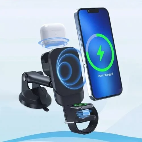 بولهاموبيل Polham 3in1 15W Magsafe Apple iPhone 12,13,14 Series, Airpods and Apple Watch Wireless Charging Phone Holder
